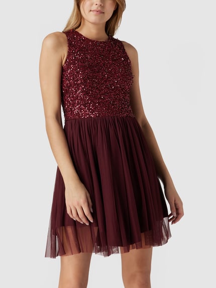 Lace & Beads Cocktailjurk in minilengte met pailletten Bordeaux - 4