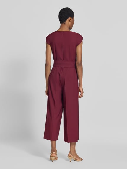 Männermodel trägt Regular Fit Jumpsuit mit wiązanym paskiem von Betty Barclay w kolorze burgundowym, gładka tkanina, Ganzkörperansicht Rückansicht