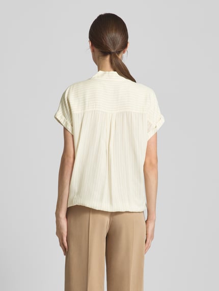 Tom Tailor Relaxed fit blouse met korte mouwen van puur viscose met V-hals Beige - 5