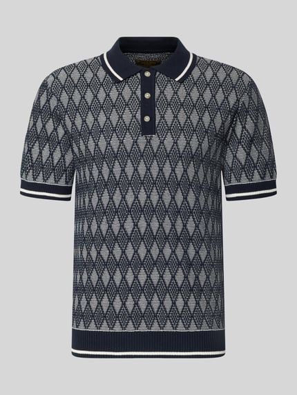Produktfoto, Regular Fit Poloshirt im Allover-Look von Jack & Jones Premium in Blau mit Rautenmuster, reine Baumwolle, Polokragen, Knopfleiste.