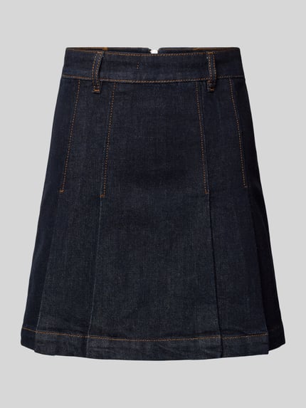 Produktfoto, Mini-jeansowa spódnica z efektem melanżu, rozkloszowana, długość mini, szlufki na pasek, szwy w kontrastowym kolorze, zakładki, zamek błyskawiczny, denim, mieszanka bawełny Mini-Jeansrock aus Baumwoll-Mix Model 'GERELISE' od HUGO