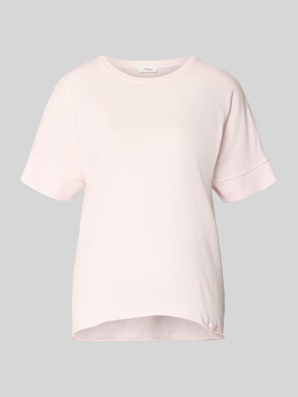 Productfoto, Relaxed Fit T-Shirt aus reiner Baumwolle van s.Oliver RED LABEL in effen lichtroze, ronde hals, korte mouw, rolzoom, logo-applicatie, puur katoen
