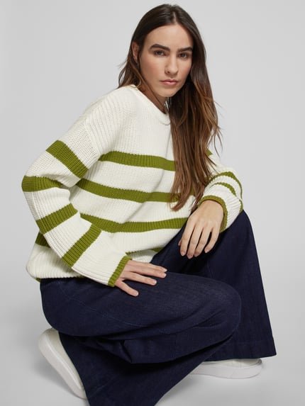 Selected Gebreide pullover met extra brede schouders, model 'BLOOMIE' Olijfgroen - 3