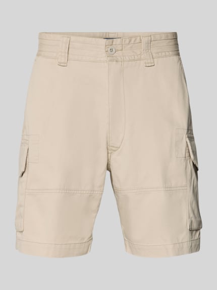 Produktfoto, Relaxed Fit Cargoshorts aus reiner Baumwolle von Polo Ralph Lauren, beżowa tkanina, gładka struktura, kieszenie cargo, logo