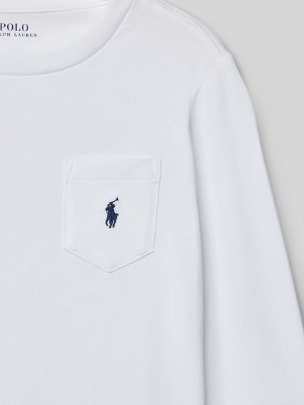 Productfoto, Regular Fit Langarmshirt aus reiner Baumwolle van Polo Ralph Lauren Kids, wit, met logo-stiksel op borstzak, effen, jersey.