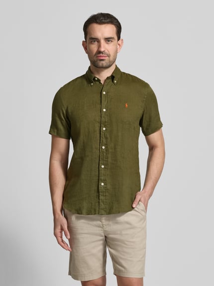 Polo Ralph Lauren Regular Fit Leinenhemd mit Button-Down-Kragen Oliv 4