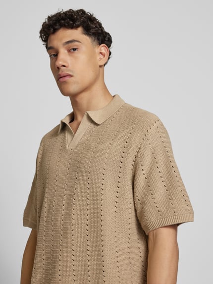 JACK & JONES Relaxed Fit Poloshirt mit Lochmuster Modell 'PAROS' Offwhite Melange 3
