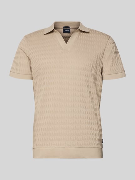 Produktfoto, Poloshirt mit gerippten Abschlüssen Modell 'Cleison' van JOOP! Collection, puur katoen, regular fit, polokraag, V-hals, ribboorden, kleur beige, maat M, ruglengte 69 cm.