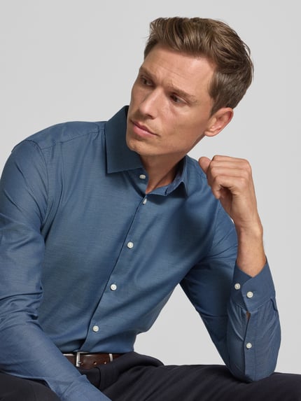 Jake*s Slim fit zakelijk overhemd met kentkraag Bleu - 3