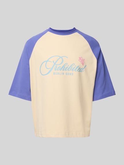 PROHIBITED T-shirt met labelprint Rookblauw - 2