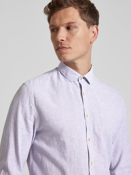 Colours & Sons Slim Fit Freizeithemd aus Baumwoll-Leinen-Mix Stein 3