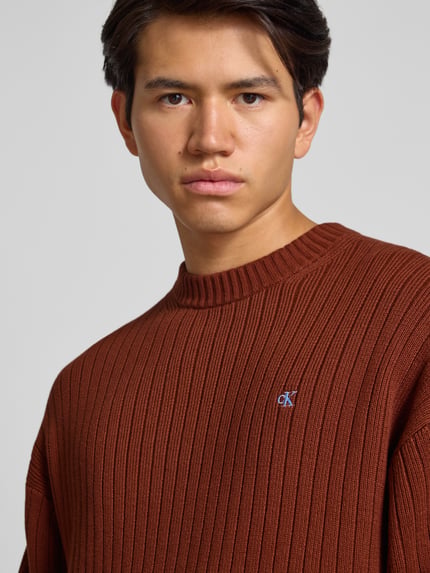 Calvin Klein Jeans Oversized Strickpullover mit gerippten Abschlüssen Rostrot 3