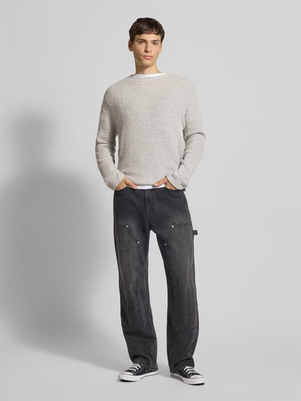 REVIEW Strickpullover mit gerippten Abschlüssen Hellgrau 1