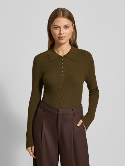 MANGO Slim Fit Strickshirt mit Woll-Anteil Modell 'TWENTIES' Khaki 4