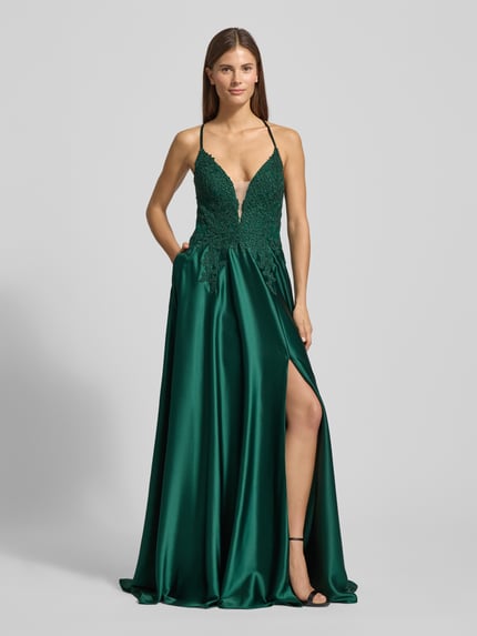 LUXUAR FASHION Sukienka wieczorowa z dekoltem w kształcie serca Ciemnozielony 4