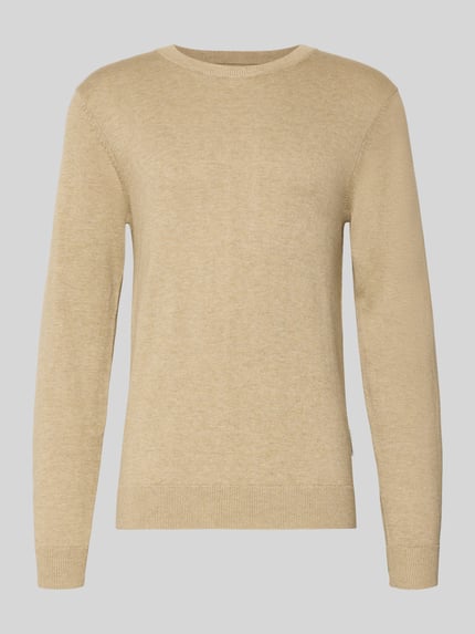 Productfoto, beige Strickpullover met geribde boorden, katoen-lyocell-mix, slim fit, ronde hals, model 'BELLS' van Casual Friday