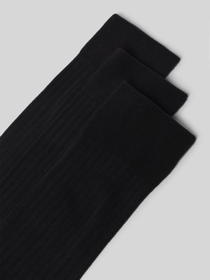Produktfoto, Socken aus Baumwoll-Mix Modell 'Comfort' im 3er-Pack von camano, elastischer Bund, schwarze Farbe, gerippte Textur, Damen skarpety, mieszanka bawełny, Zestaw 3 szt.