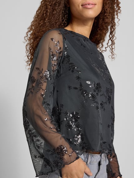 PIECES Langarmbluse mit Paillettenbesatz Black 3