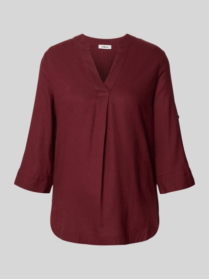 Produktfoto, Relaxed Fit Tunika aus Leinen-Viskose-Mix von s.Oliver RED LABEL, Optik: Unifarben, Passform: Relaxed-Fit, Tunika-Kragen, V-Ausschnitt, 3/4-Arm, Manschette, Rückenpasse mit Falten, weiche Textur