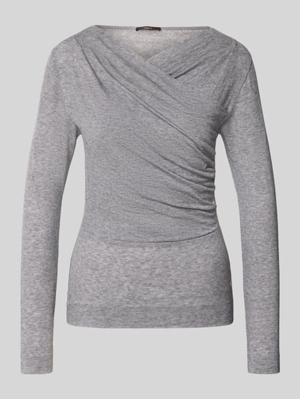 Produktfoto, Longsleeve in Wickel-Optik von windsor., grau meliert, elastischer Lyocell-Woll-Mix, taillierter Schnitt, Label-Applikation