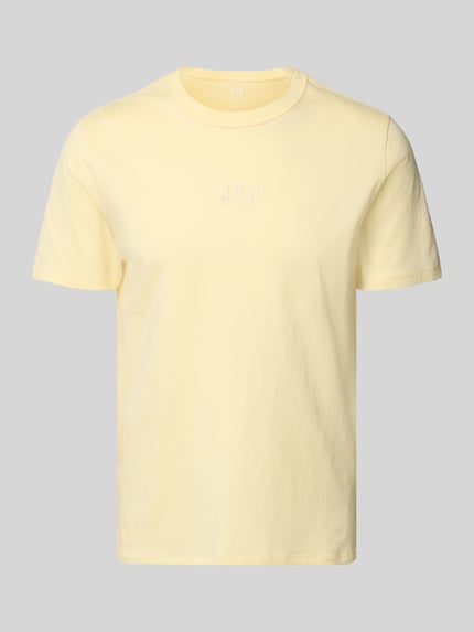 Produktfoto, T-Shirt mit Rundhalsausschnitt und Label-Stitching von GAP in Pastellgelb, Reine Baumwolle, Regular-Fit, Rückenlänge 69 cm Größe M