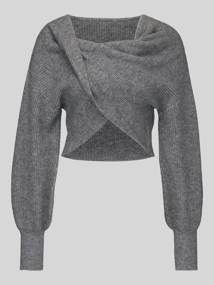PIECES Regular Fit Pullover in Wickel-Optik Modell 'AVA' Mittelgrau Melange 1