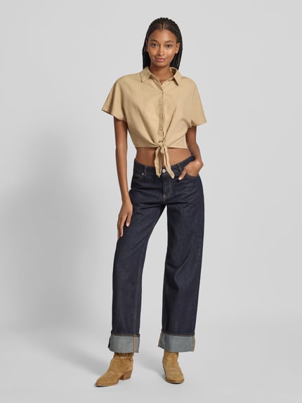 ONLY Cropped Hemdbluse aus Viskose-Baumwoll-Mix mit Leinen Modell 'JAKIRI' Sand 1