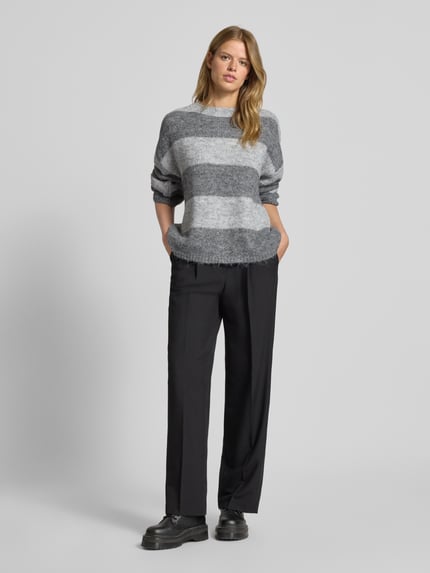 NOISY MAY® Oversized Strickpullover mit gerippten Abschlüssen Modell 'SUTTON Hellgrau Melange 1