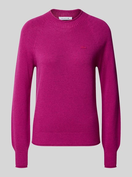 Produktfoto, Regular Fit Pullover aus reiner Wolle von Lacoste in intensiver Pinkfarbe mit feiner Textur, Damen Pullover von Lacoste