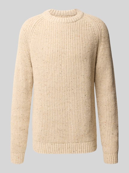 Produktfoto, Pullover mit Raglanärmeln Modell 'KIAANO' von ARMEDANGELS in heller Melange-Strickoptik mit Rundhals und gerippten Abschlüssen.