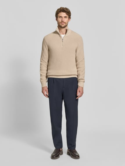 MCNEAL Slim Fit Strickpullover aus reiner Baumwolle mit Troyer-Kragen Beige 1