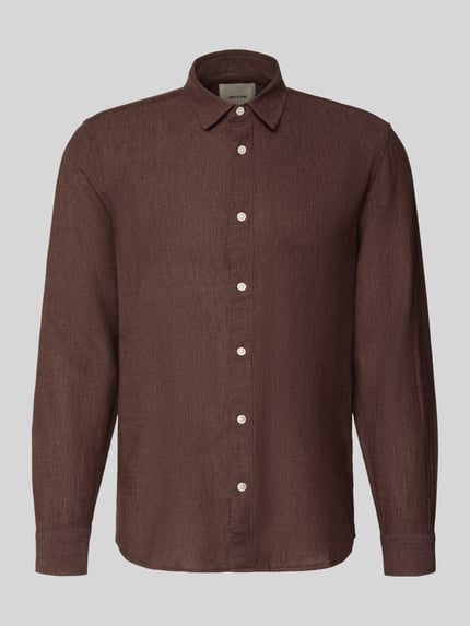 Produktfoto, Slim Fit Freizeithemd aus Baumwoll-Leinen-Mix Modell 'CAIDENLS SOLID' von Only & Sons, Optik: Unifarben, braun, Flammgarn-Textur