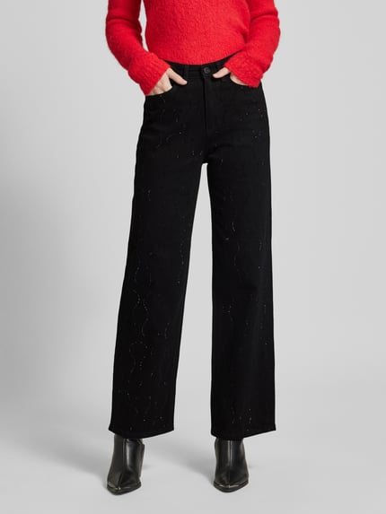 VERO MODA High Rise Jeans mit Strassstein-Besatz Modell 'TESSA' Black 4