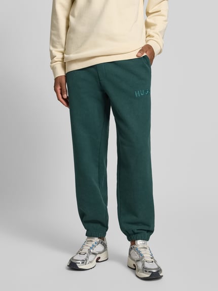 HUGO Relaxed fit sweatpants van katoenmix, model 'DELWONY' Donkergroen - 4