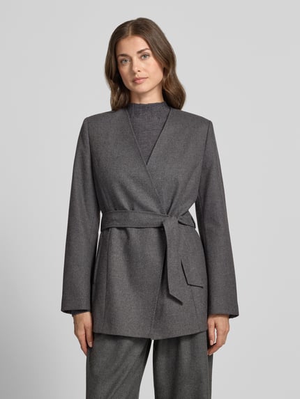 Jake*s Collection Regular Fit Longline Blazer mit Taillengürtel Dunkelgrau Melange 4