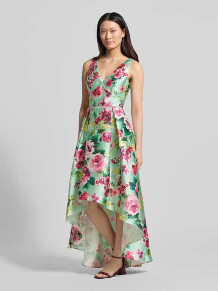 Adrianna Papell Midikleid aus Satin mit V-Ausschnitt Gruen 1