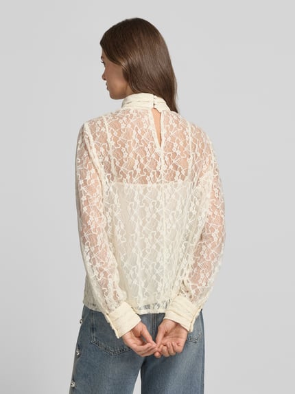 Jake*s Casual Cropped Langarmbluse mit Spitzen-Overlay Ecru 5