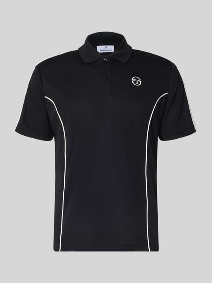 Produktfoto, Regular Fit Poloshirt mit Logo-Stitching Modell 'EGEO' von SERGIO TACCHINI in Schwarz mit weißen Kontrastnähten, Kurzärmelig, Polokragen, Rückenlänge 66 cm bei Größe M