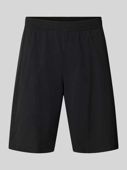Produktfoto, schwarze Regular Fit Sport-Shorts mit Label Print aus 4-way Stretch, elastischer Bund, seitliche Taschen, Modell 'TREVOL' von BOSS Green