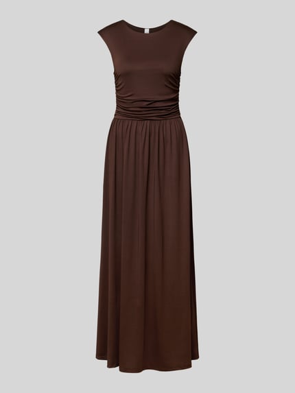 Produktfoto, Maxikleid mit Kappärmeln Modell 'WINJA' von YAS aus braunem Material-Mix mit Stretch-Anteil, taillierter Schnitt, Raffungen