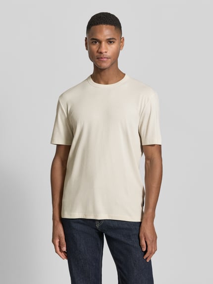 Tom Tailor Denim regular fit t-shirt van mix van katoen en modal Offwhite - 4