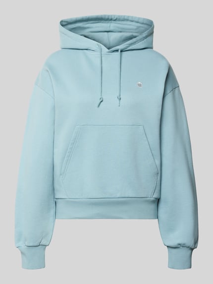 Produktfoto, Hoodie mit Label-Stitching und Känguru-Tasche van Carhartt Work In Progress van puur katoen in relaxed fit, lichtblauw, gladde textuur.