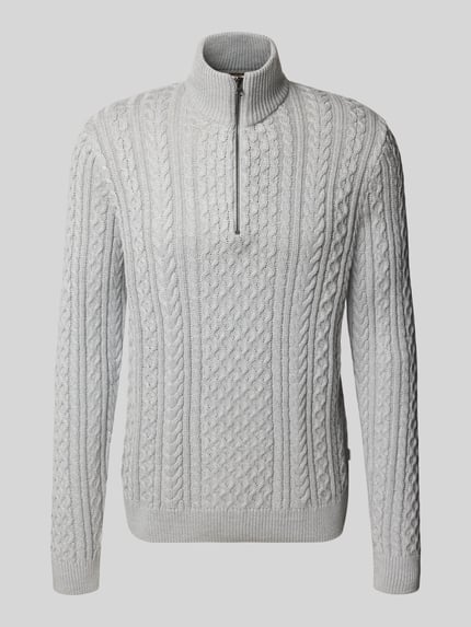 JACK & JONES Premium Sweter z dzianiny z prążkowanymi wykończeniami model ‘BLUSEAN’ Jasnoszary melanż 2
