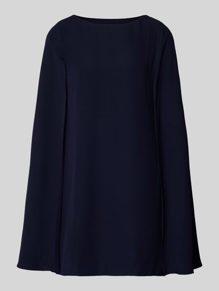 Produktfoto, Cocktailjurk met ronde hals model 'PETRA' van Lauren Ralph Lauren, los model, donkerblauw, met onderjurk, confectiemaat 36.