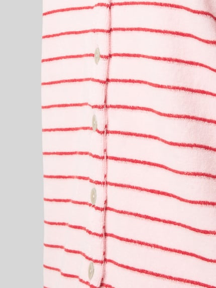 Produktfoto, Loose Fit Hemdbluse aus Baumwoll-Mix Modell 'KAY' van Pieces met all-over motief, badstof, roze met rode strepen, knoopsluiting, katoenmix
