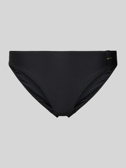 Produktfoto, Bikinihose mit Label-Detail Modell 'CASSIE' von Marie Jo in Schwarz, feine Rippenstruktur, elastischer Bund, körpernahe Passform