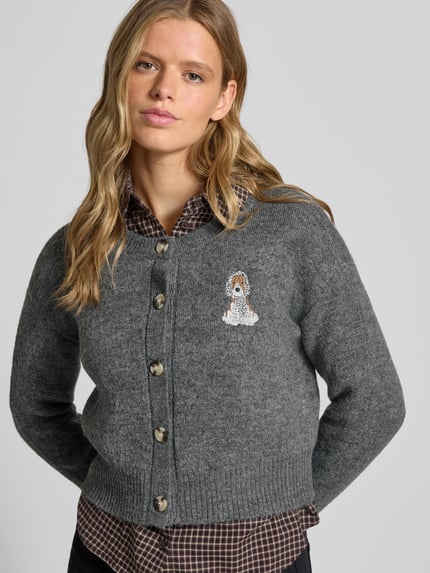 ONLY Relaxed Fit Strickjacke mit Stickerei Modell 'TEDDY' Mittelgrau 3