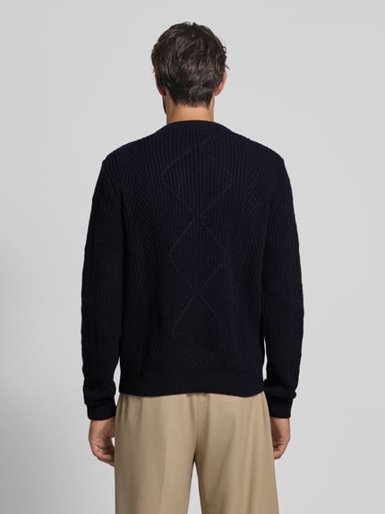 Manuel Ritz Strickpullover mit Zopfmuster und Rundhalsausschnitt Marine 5