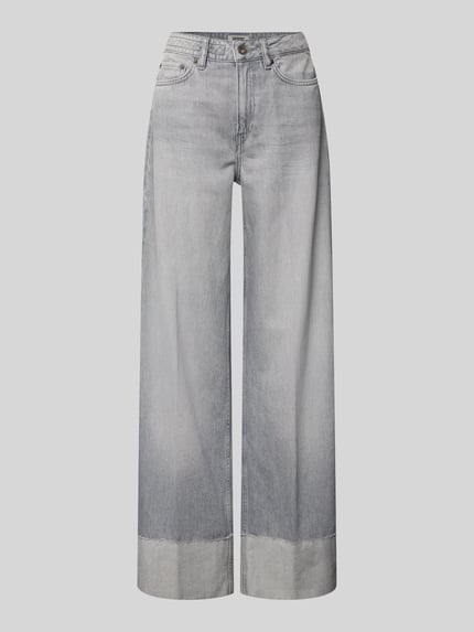 Produktfoto, Jeans met 5-pocket-design van Drykorn, lichte grijstint, pure katoen, los model, knoop- en ritssluiting, rechte pijpen.