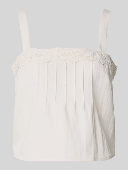 Produktfoto, Cropped Blusentop mit Häkelspitze von Jake*s Casual in Weiß, Lyocell-Mix mit Viskose-Anteil, Drapierungen, 28 cm Rückenlänge bei Größe 38